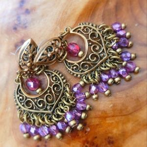 Vintage Purple and Brass Chandelier Earrings